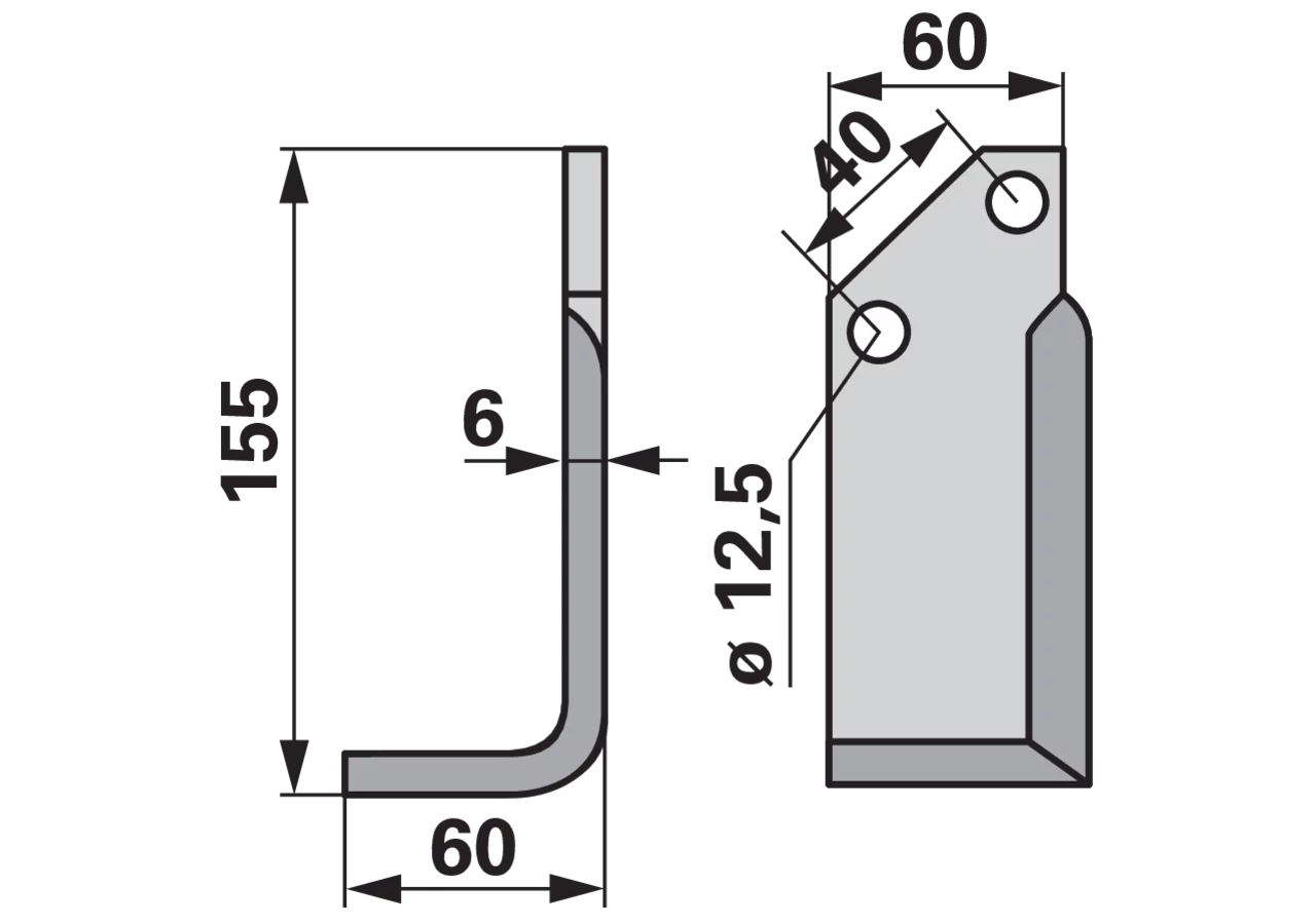 Winkelmesser links 155 mm 60 mm 6 mm Bodenfräsen – Einzelstück, Lochabstand 40 mm