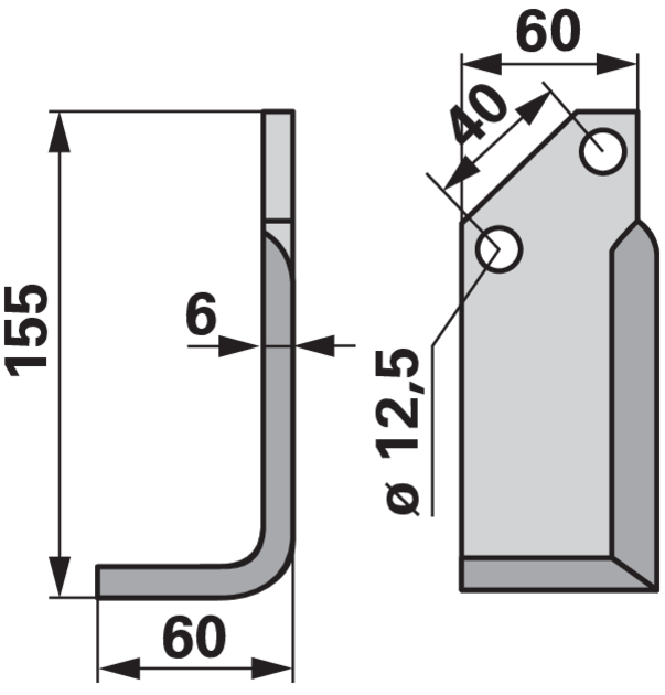 Winkelmesser links Detailansicht – Lochdurchmesser 12,5 mm, Materialstärke 6 mm