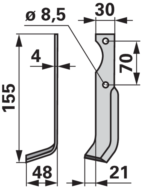 Bogenmesser links Agria 125027129 – Stärke 4 mm, Breite 48 mm, Linksausführung