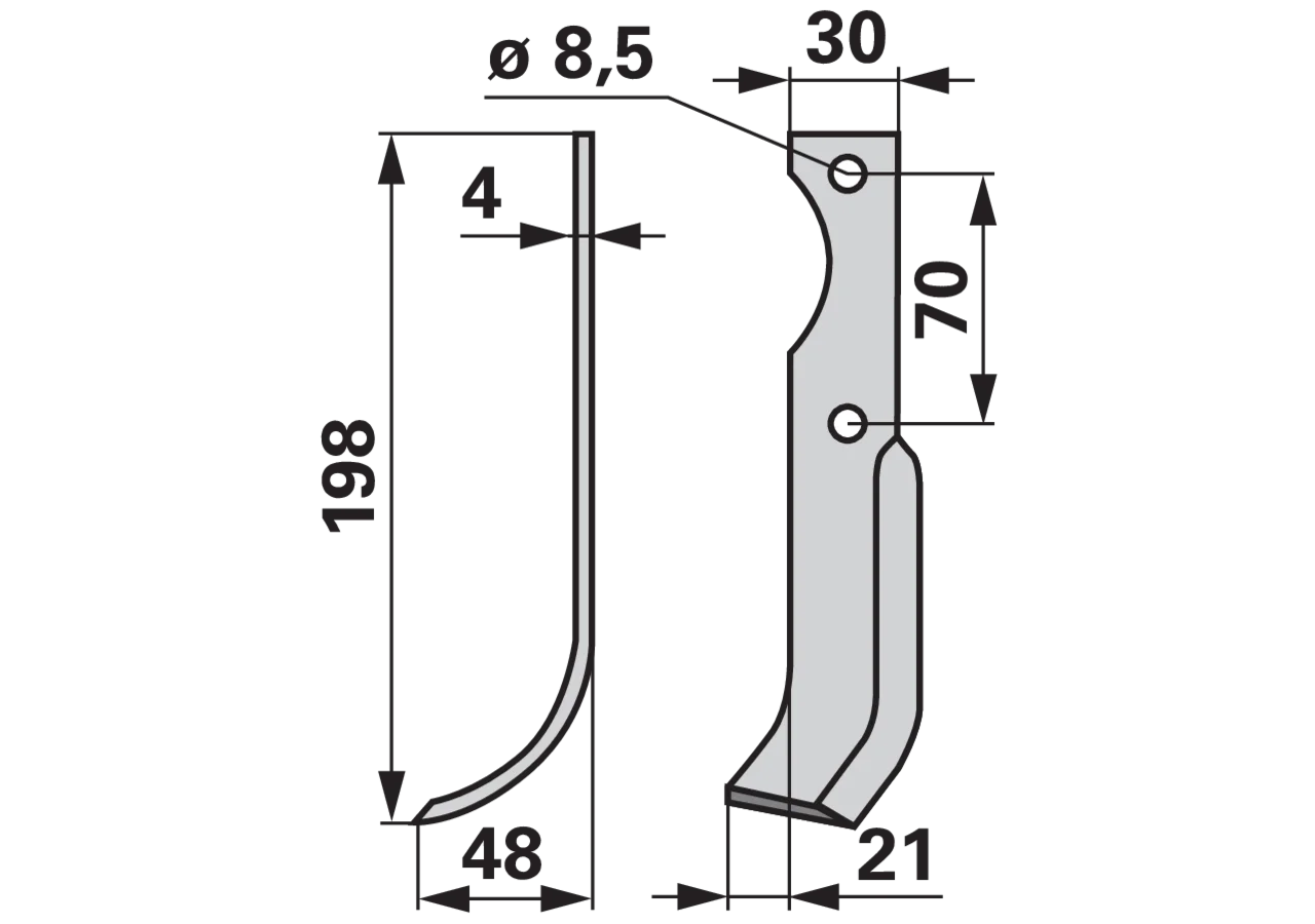 Bogenmesser links Agria 616113 – Ersatzmesser für Agria-Bodenfräsen, 198×48 mm