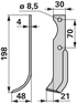 Bogenmesser links Agria 616113 – Detailansicht Bohrungen, Lochabstand 70 mm, Stärke 4 mm