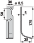 Bogenmesser rechts Detailansicht: Breite 38 mm, Lochdurchmesser 8,5 mm, Materialstärke 5 mm