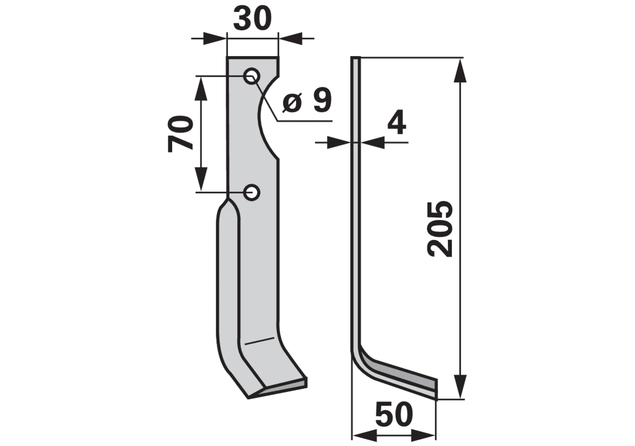 Winkelmesser rechts Agria 125017223 – Fräsmesser 205 mm Höhe, 4 mm Stärke