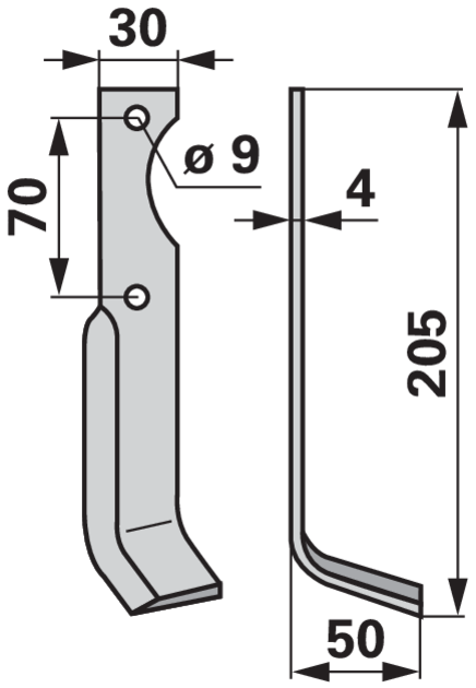 Winkelmesser rechts Agria 125017223 – Detailansicht Lochabstand 70 mm und Lochdurchmesser 9 mm