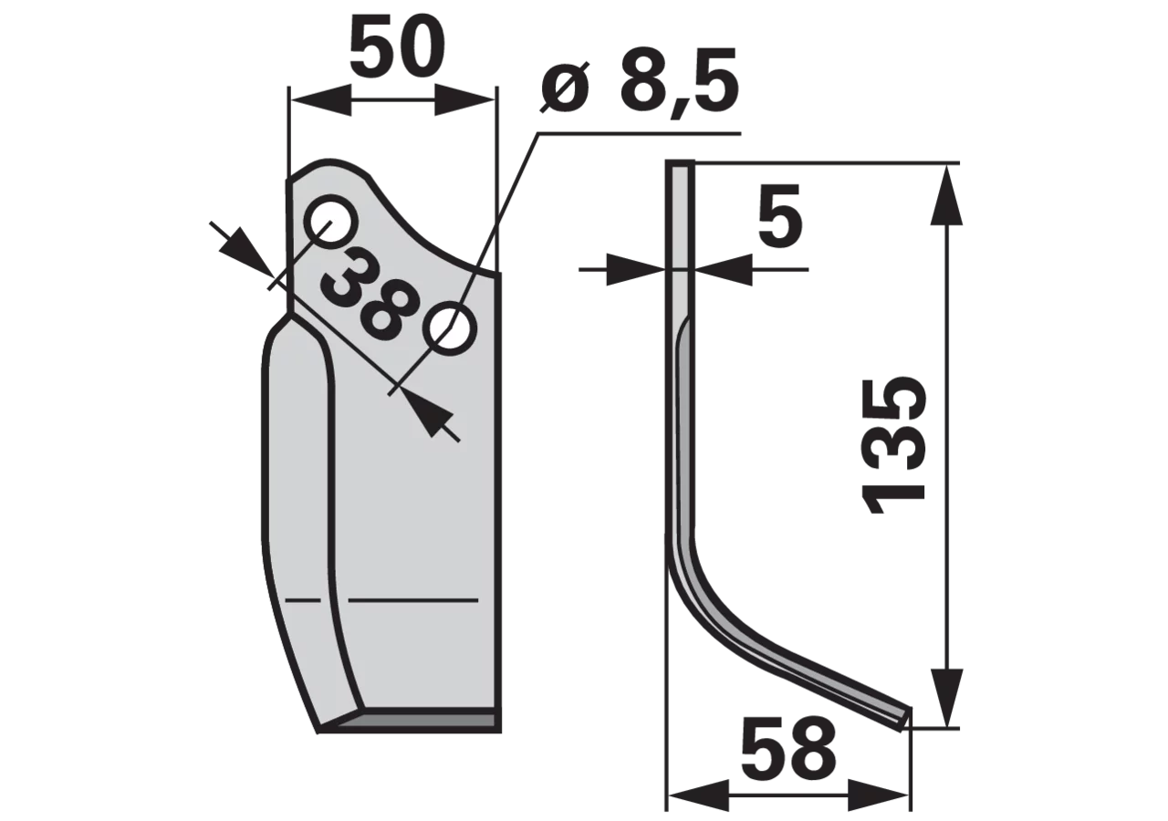 Bogenmesser rechts anstelle von Agria 166706623 Lochdurchmesser 8,5 mm GartenShop24 - Hochwertige Gartengeräte