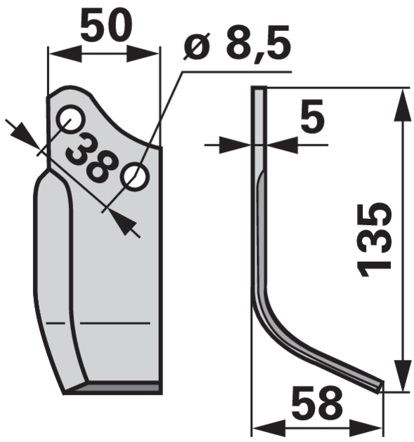 Bogenmesser rechts anstelle von Agria 166706623 Lochdurchmesser 8,5 mm GartenShop24 - Hochwertige Gartengeräte