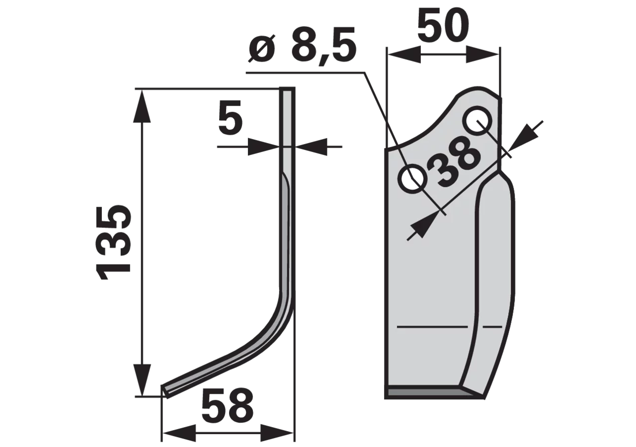 Bogenmesser links anstelle von Agria 166706624 Lochdurchmesser 8,5 mm GartenShop24 - Hochwertige Gartengeräte