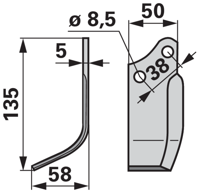 Bogenmesser links anstelle von Agria 166706624 Lochdurchmesser 8,5 mm GartenShop24 - Hochwertige Gartengeräte