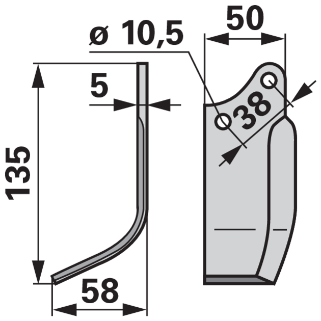 Bogenmesser links anstelle von Agria 166706624 Lochdurchmesser 10,5 mm GartenShop24 - Hochwertige Gartengeräte