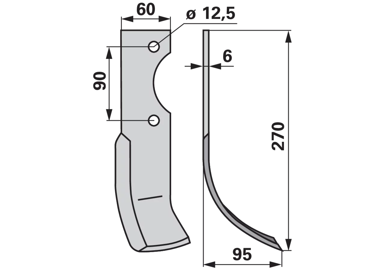 Bogenmesser rechts Adriatica 74-75HP24 270 mm – Ersatzteil für Bodenfräsen