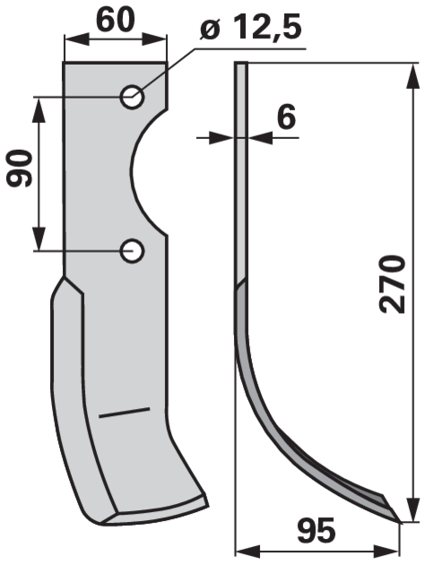Bogenmesser rechts Adriatica 74-75HP24 270 mm, Stärke 6 mm, Rechtsausführung