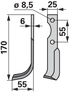 Bogenmesser links BCS B580.43432.5 – Detailansicht Lochabstand 55 mm, Stärke 6 mm