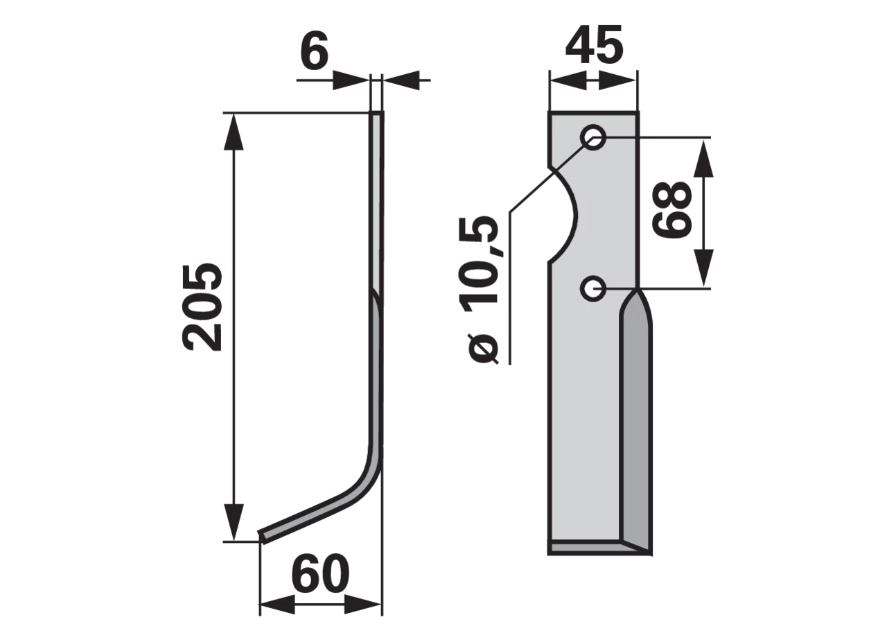 Bogenmesser links Benassi 37423 – Ersatzteil für Bodenfräsen, 205×60 mm