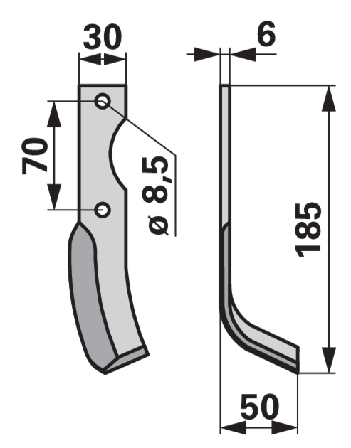 Winkelmesser rechts Breviglieri 11076 – Detailansicht Lochabstand 70 mm, Stärke 6 mm