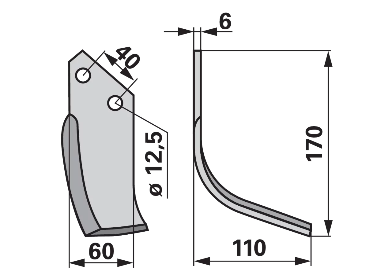 Bogenmesser rechts Breviglieri 105004 – Ersatzmesser für Bodenfräsen, 170 mm Höhe