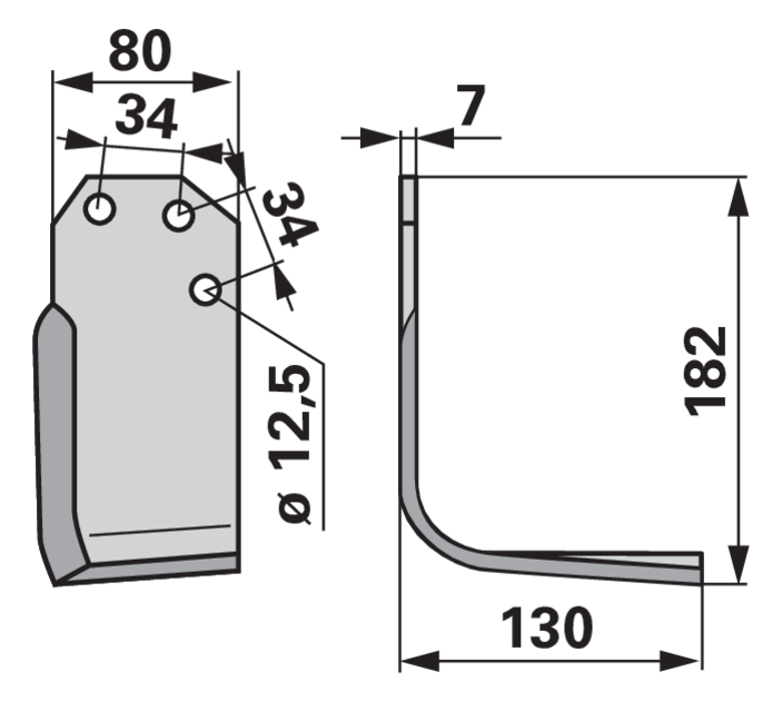 Winkelmesser rechts Carraro 98714 – Detailansicht Lochabstand 34 mm und Lochdurchmesser 12,5 mm