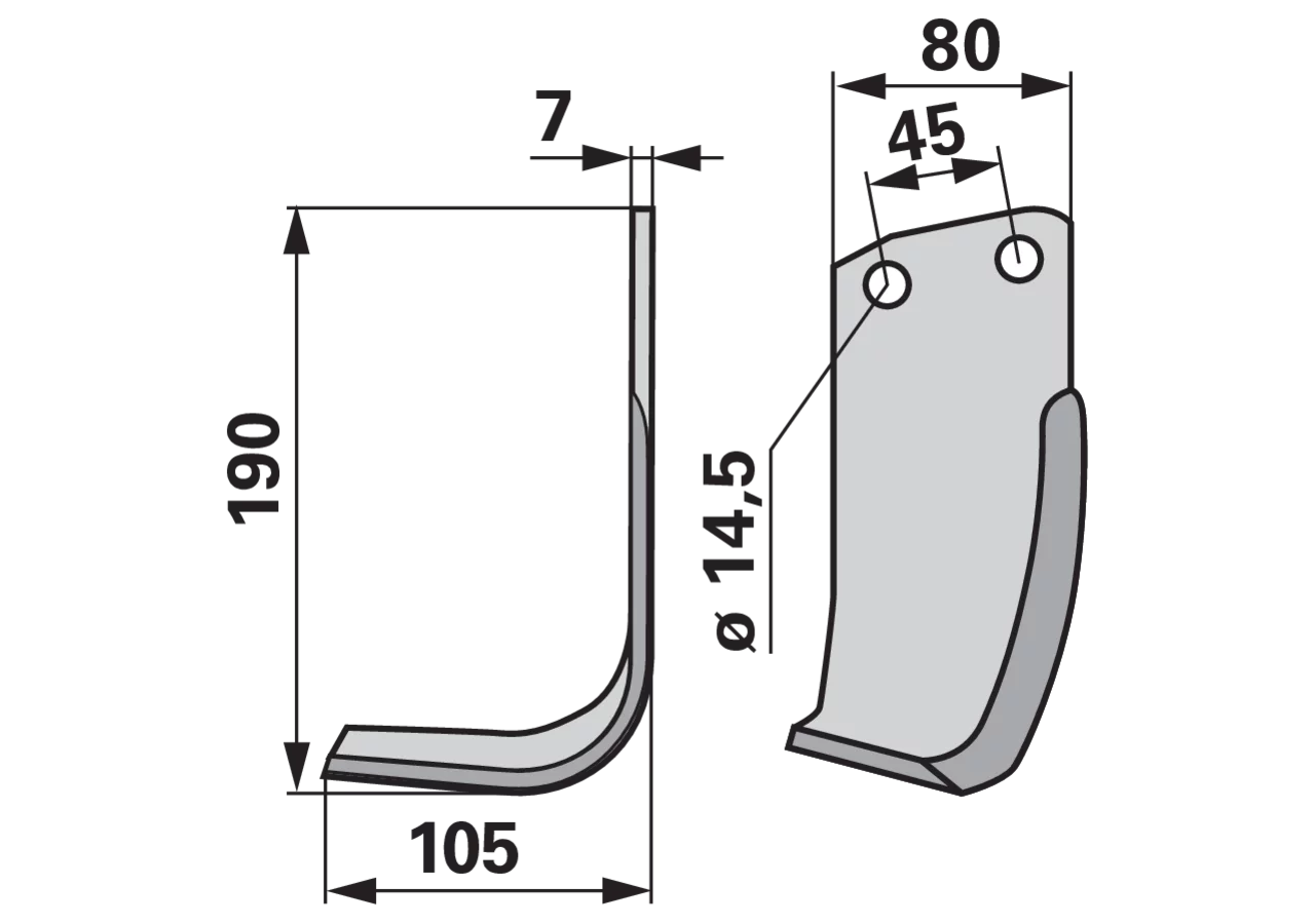 Winkelmesser links Eberhardt 1531 190x105 mm – Ersatzmesser für Bodenfräsen