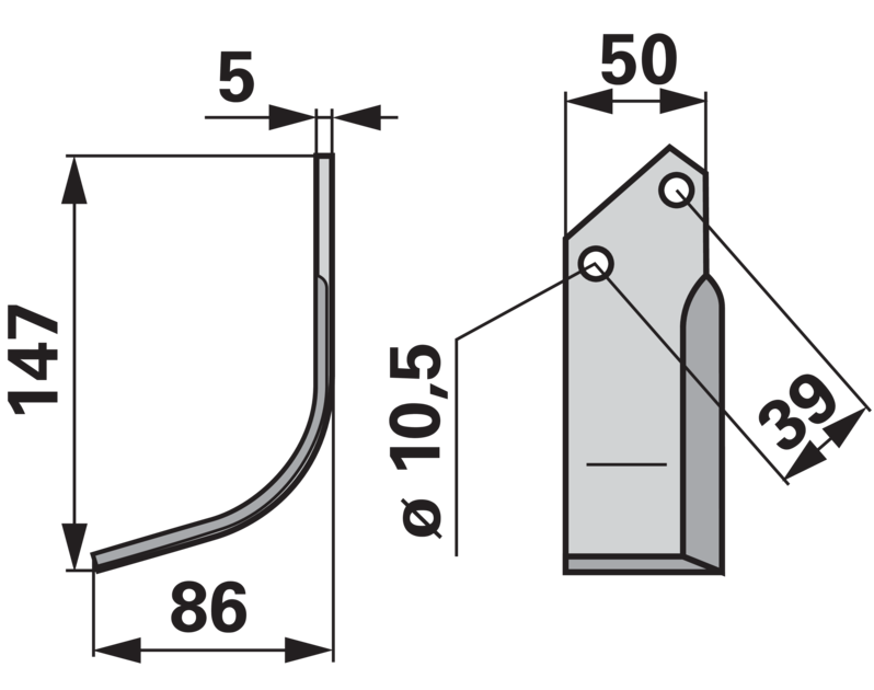 Bogenmesser links Goldoni 13545 – Detailansicht Lochabstand und Lochdurchmesser