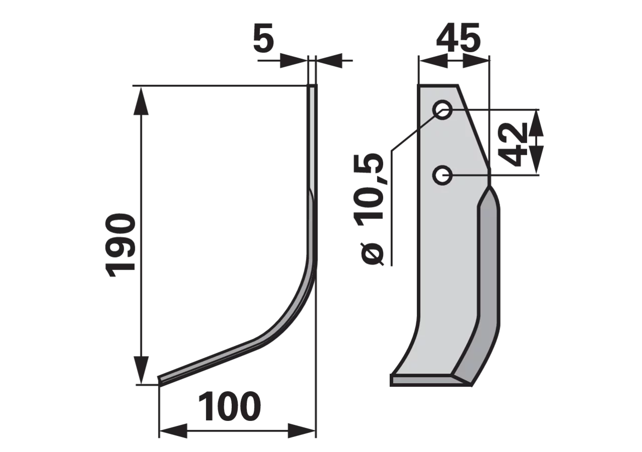 Bogenmesser links Goldoni 14487 – Ersatzmesser für Bodenfräsen, 190×100 mm