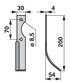 Bogenmesser rechts Detailansicht: Lochabstand 70 mm, Lochdurchmesser 8,5 mm, Stärke 4 mm