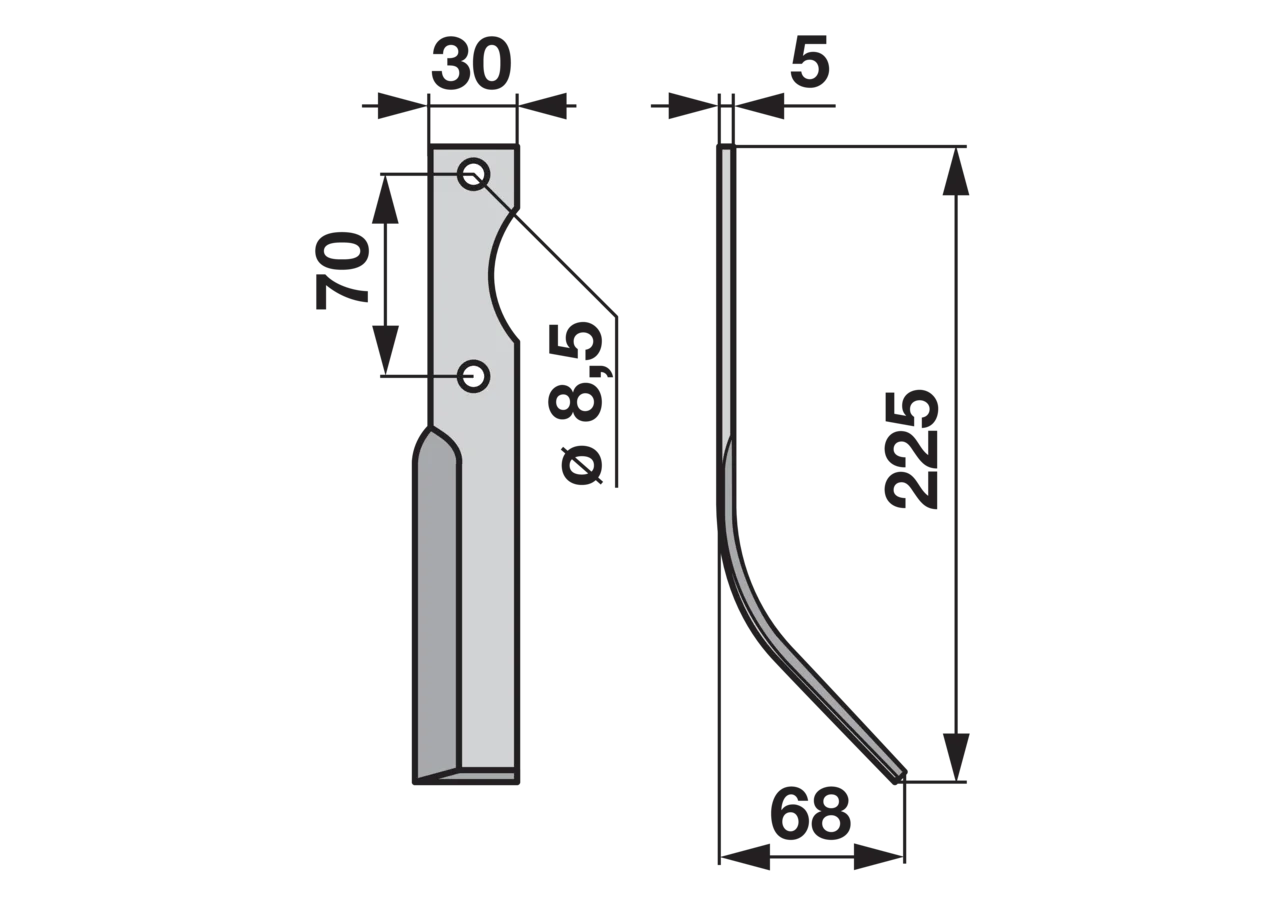 Bogenmesser rechts Breite 68 mm GartenShop24