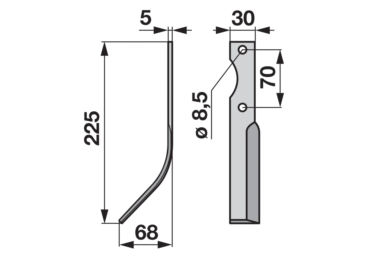Bogenmesser links Breite 68 mm GartenShop24