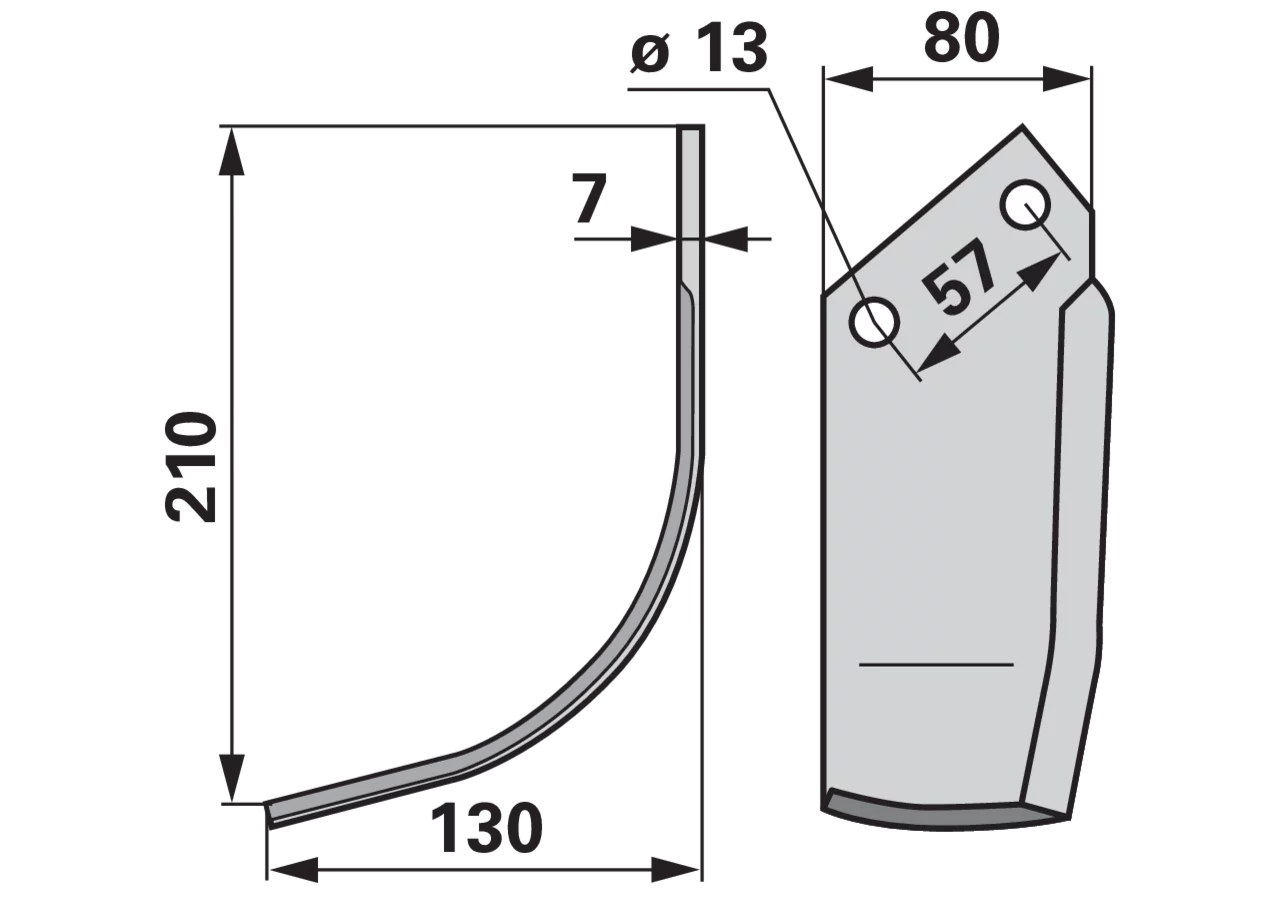 Bogenmesser links Howard 994881 210 mm – Ersatzmesser für Bodenfräsen, Einzelstück