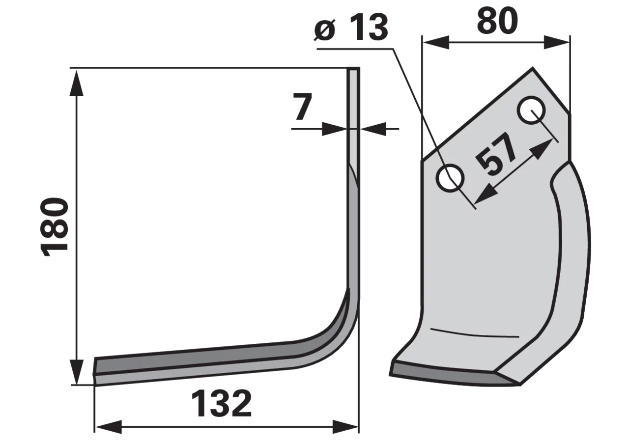 Winkelmesser links Howard 3900 132 mm – Ersatzmesser für Bodenfräsen, Höhe 180 mm