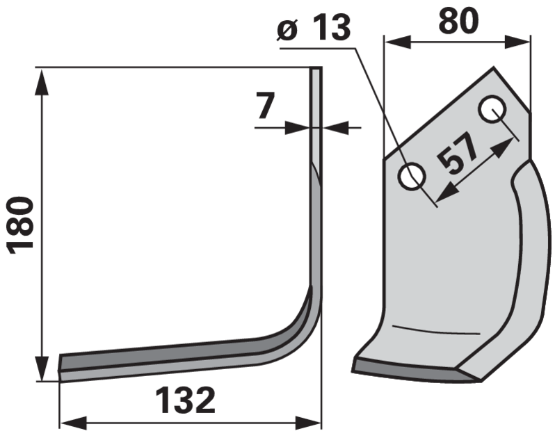 Winkelmesser links Howard 3900 132 mm – Detailansicht Lochabstand 57 mm, Stärke 7 mm