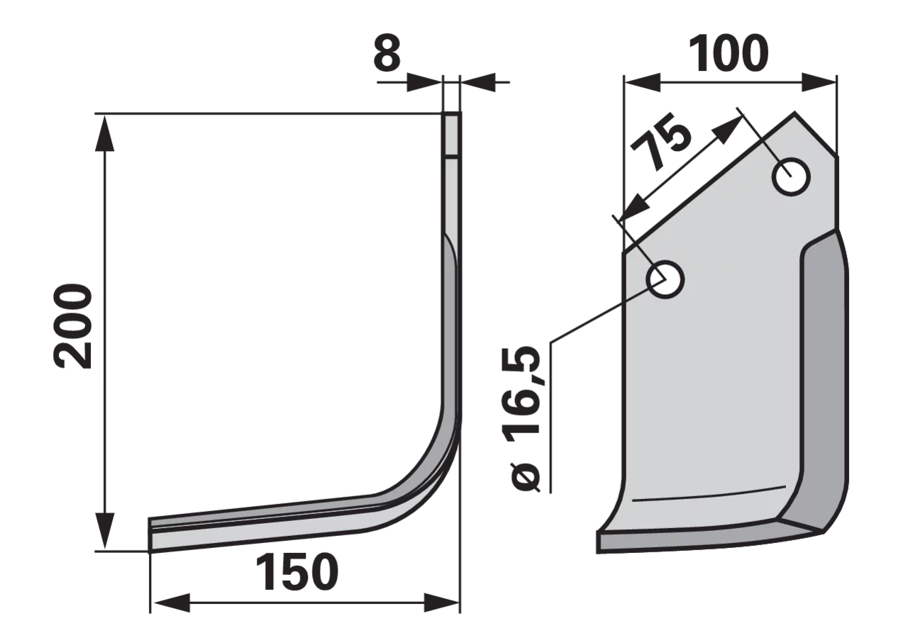 Winkelmesser links Howard 756784 – Fräsmesser für Bodenfräsen, 200×150 mm