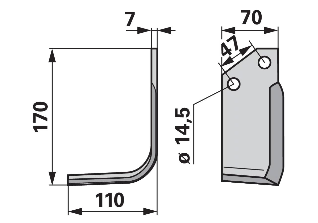 Winkelmesser links Krobath 3214 – Ersatz-Fräsmesser, 170 mm Höhe, 7 mm Stärke