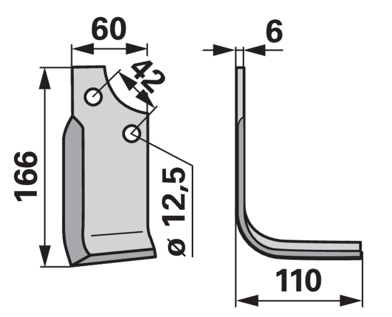 Winkelmesser rechts 60x6 Bodenfräsen 110x166 mm – Detail Bohrung 12,5 mm