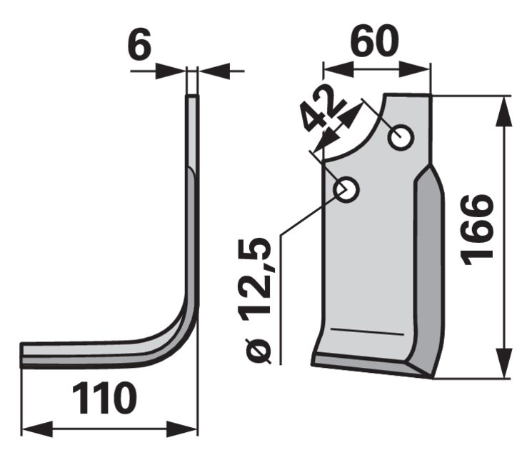 Detailansicht Lochabstand 42mm und Lochdurchmesser 12,5mm des Winkelmessers links