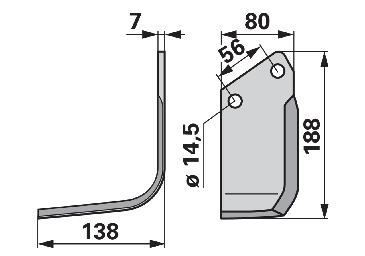 Winkelmesser links Krone 036395.0 138 mm – Fräsmesser für Bodenfräsen, Stärke 7 mm