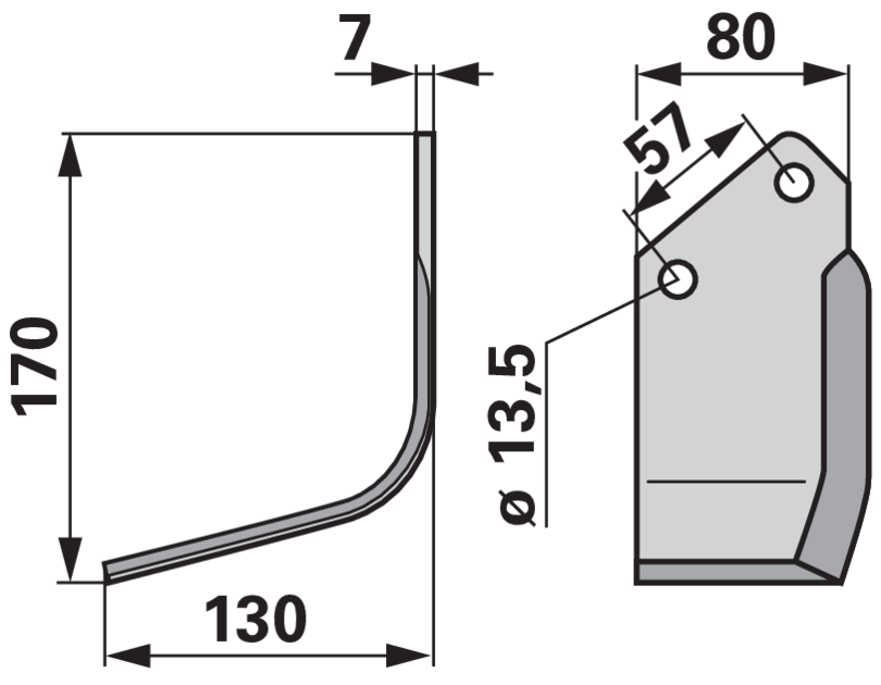 Winkelmesser links für Bodenfräsen – Lochabstand 57 mm, Lochdurchmesser 13,5 mm