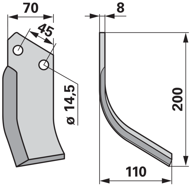 Bogenmesser rechts anstelle von Kverneland 0100077 GartenShop24 - Hochwertige Gartengeräte