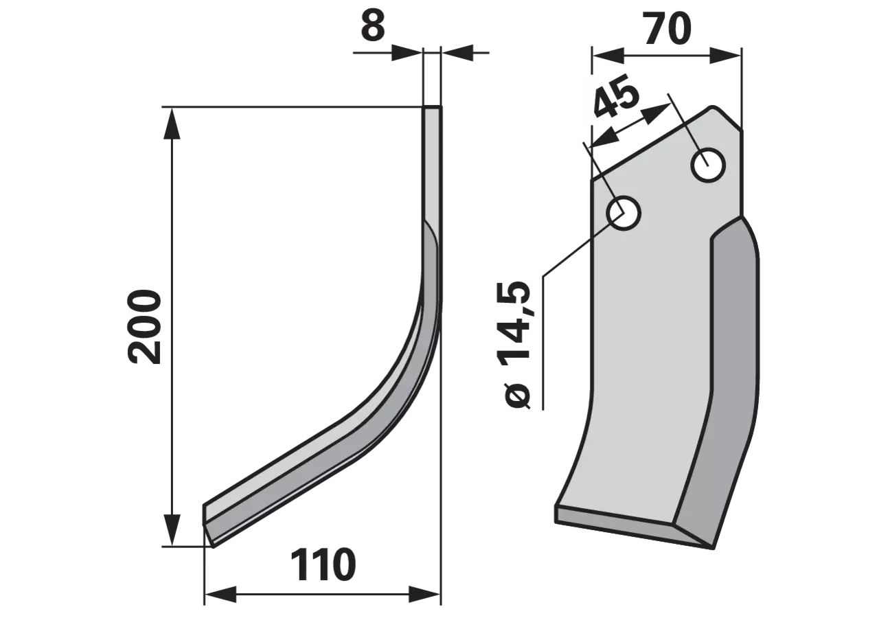 Bogenmesser links anstelle von Kverneland 0100078 GartenShop24 - Hochwertige Gartengeräte