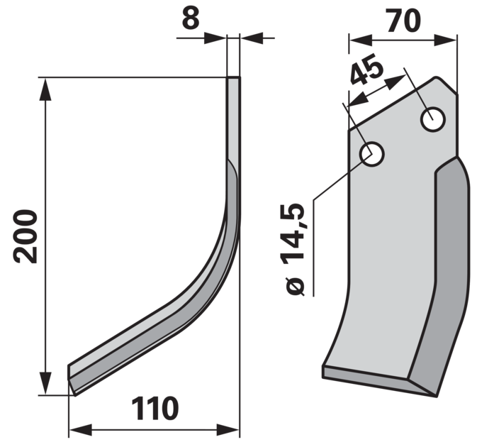 Bogenmesser links anstelle von Kverneland 0100078 GartenShop24 - Hochwertige Gartengeräte