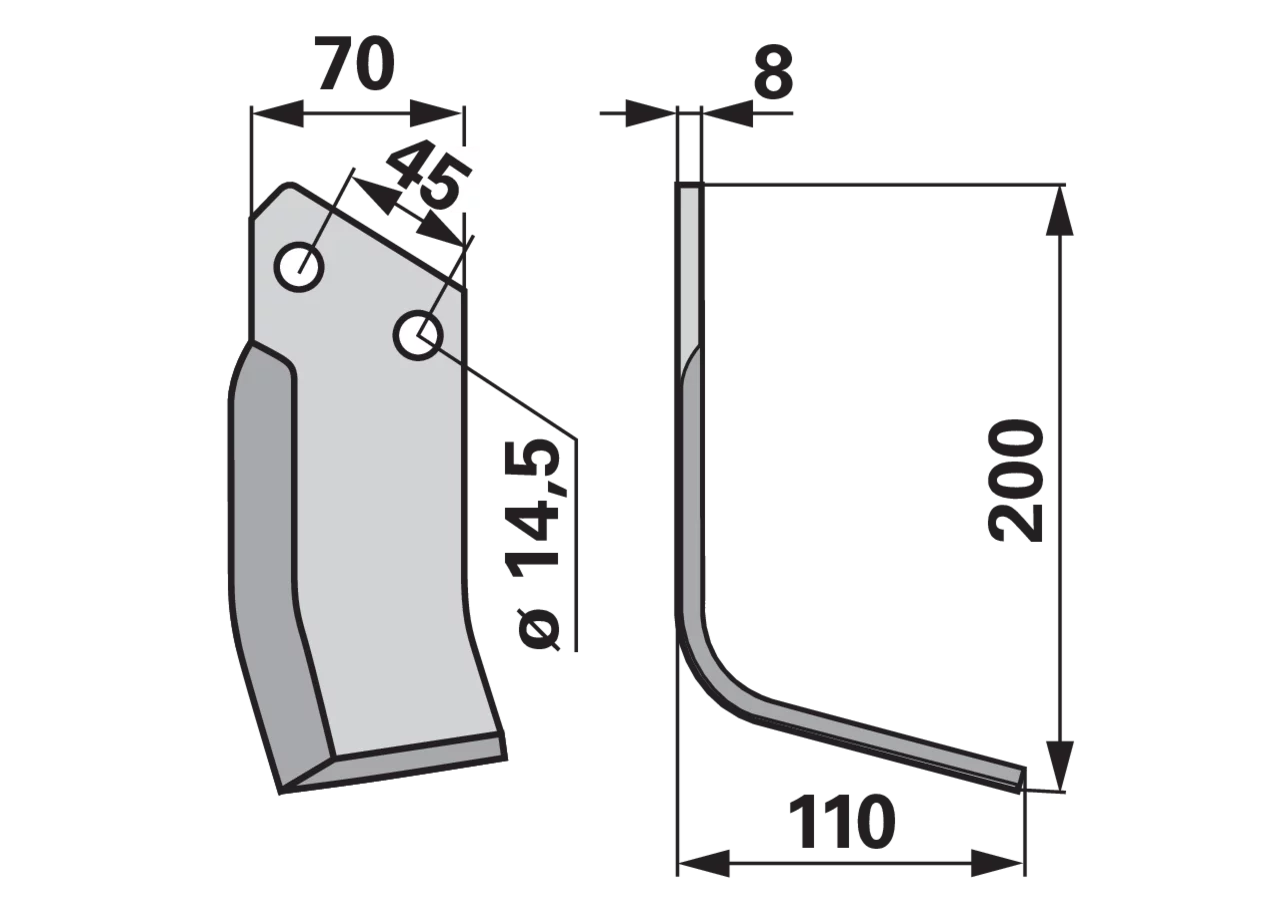 Winkelmesser rechts Kverneland 0100079 – Detailansicht Bohrung, Lochabstand 45 mm