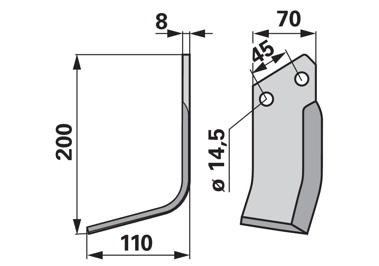 Winkelmesser links Kverneland 0100080 110×200 mm – Ersatz für Bodenfräsen, 8 mm stark