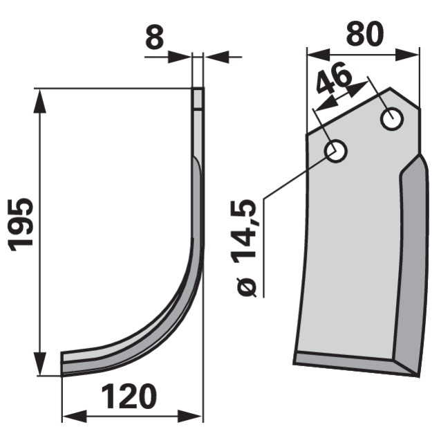 Bogenmesser links anstelle von Kverneland 0500078 GartenShop24 - Hochwertige Gartengeräte
