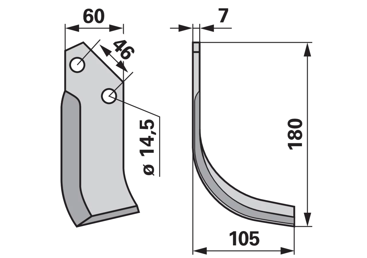 Bogenmesser rechts anstelle von Kverneland 1300077 GartenShop24 - Hochwertige Gartengeräte