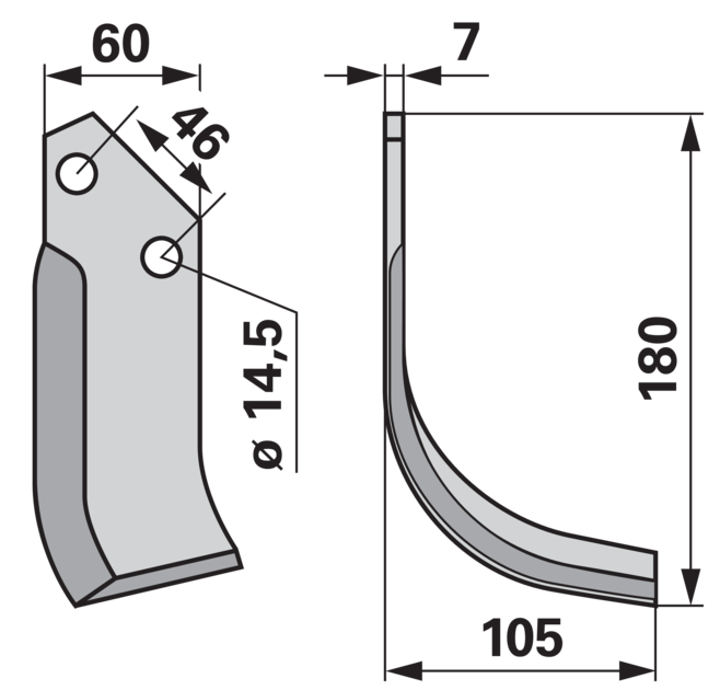 Bogenmesser rechts anstelle von Kverneland 1300077 GartenShop24 - Hochwertige Gartengeräte