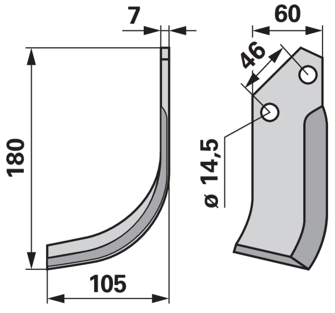 Bogenmesser links anstelle von Kverneland 1300078 GartenShop24 - Hochwertige Gartengeräte