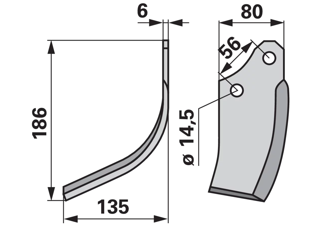 Bogenmesser links Maschio 02108433 – Ersatzmesser für Bodenfräsen, 135×186 mm