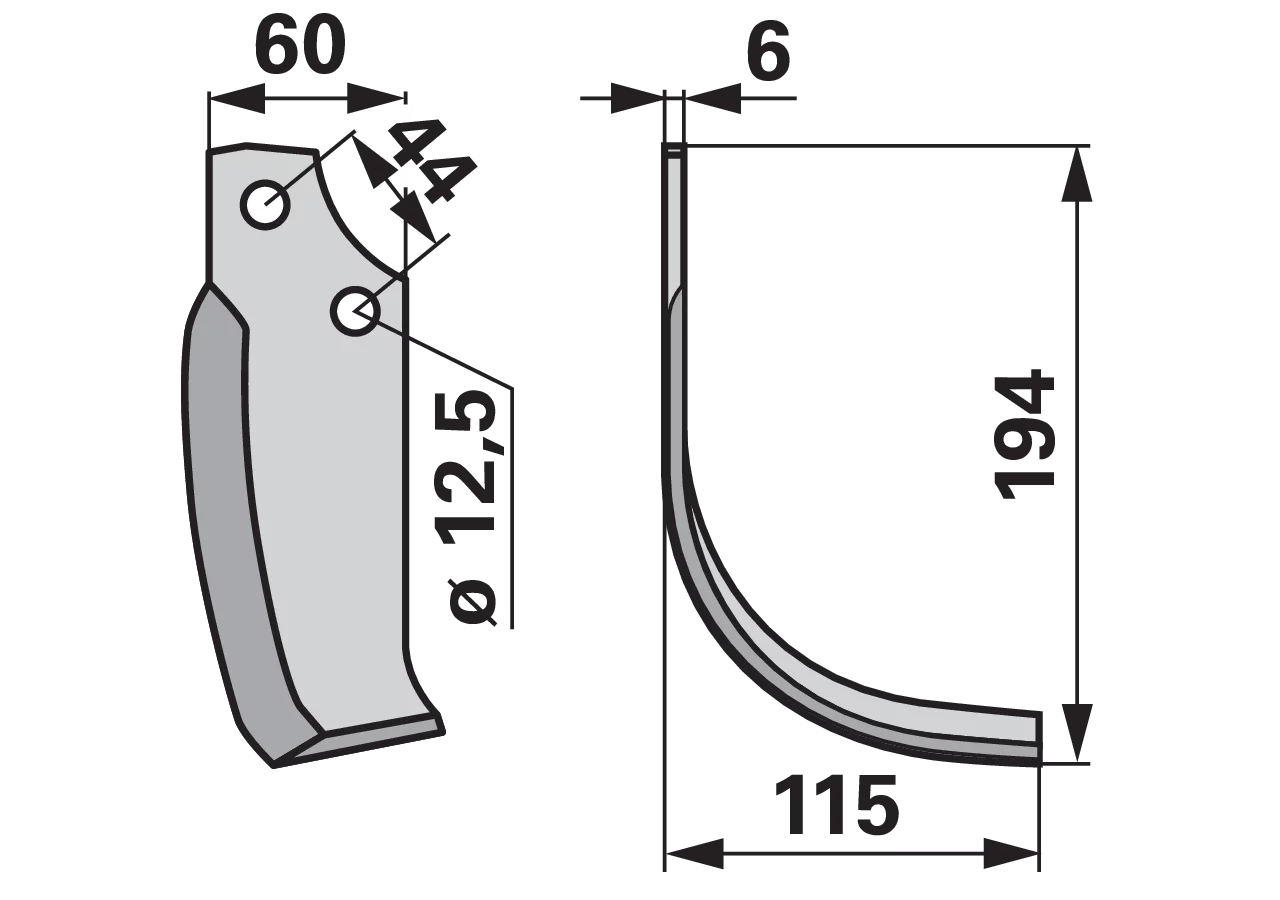 Bogenmesser rechts Maschio 19100417 – Ersatzmesser für Bodenfräsen, 194×115 mm