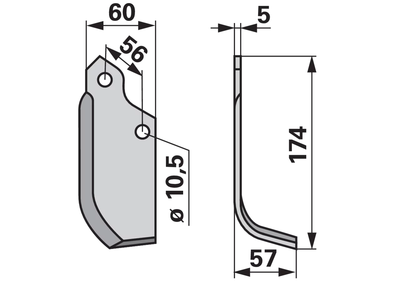 Bogenmesser rechts Maschio 21100412 – Ersatzteil für Bodenfräsen, Höhe 174 mm