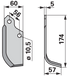 Bogenmesser rechts Maschio 21100412 – Detailansicht Lochabstand 56 mm und Lochdurchmesser 10,5 mm