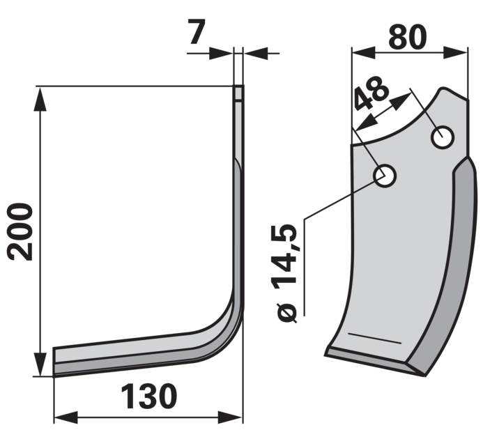 Winkelmesser links Maschio 29100408 – Detailansicht Lochabstand 48 mm, Stärke 7 mm