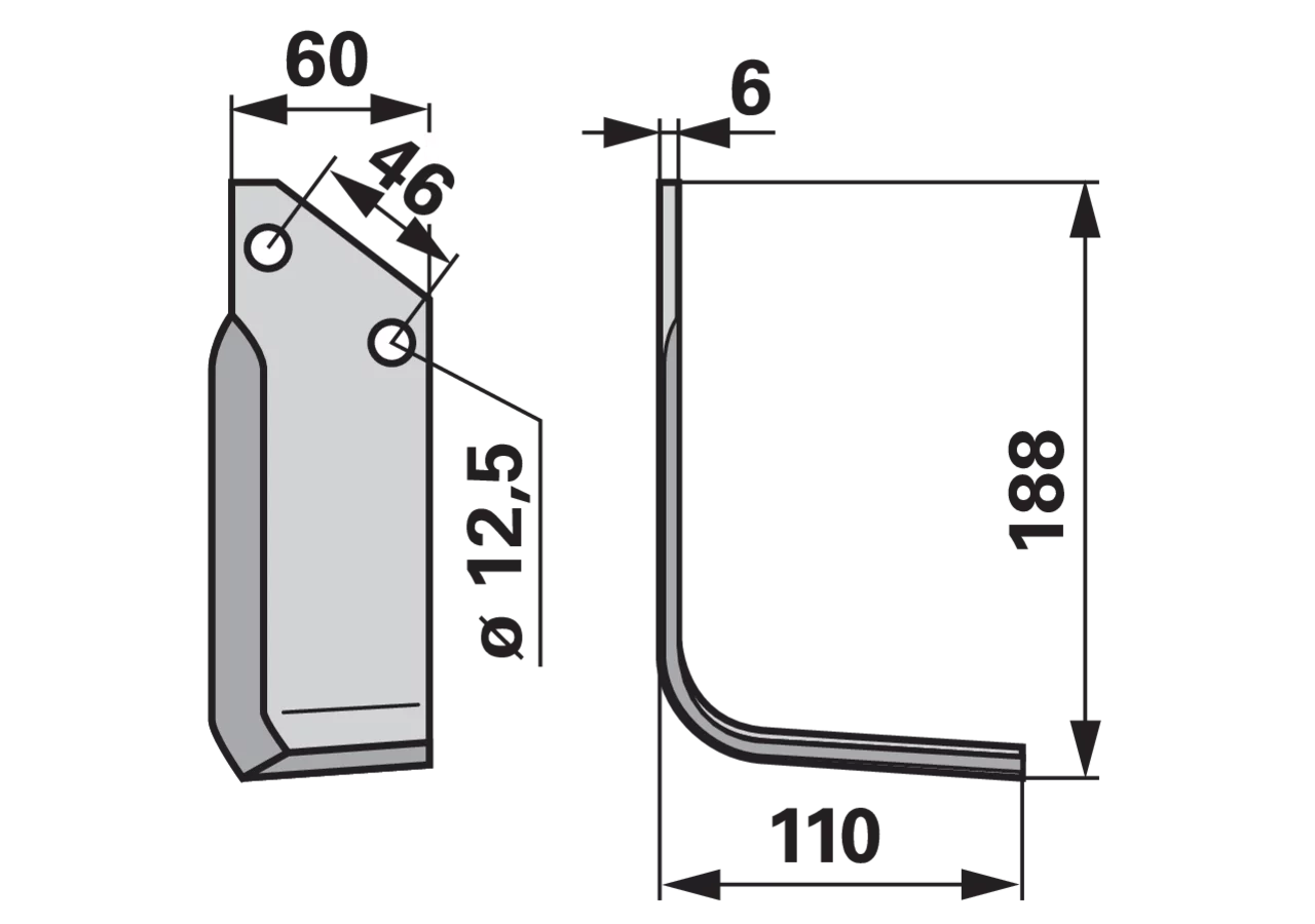 Winkelmesser rechts 60x6 Arbeitsbreite 110 mm Lochabstand 46 mm GartenShop24 - Hochwertige Gartengeräte